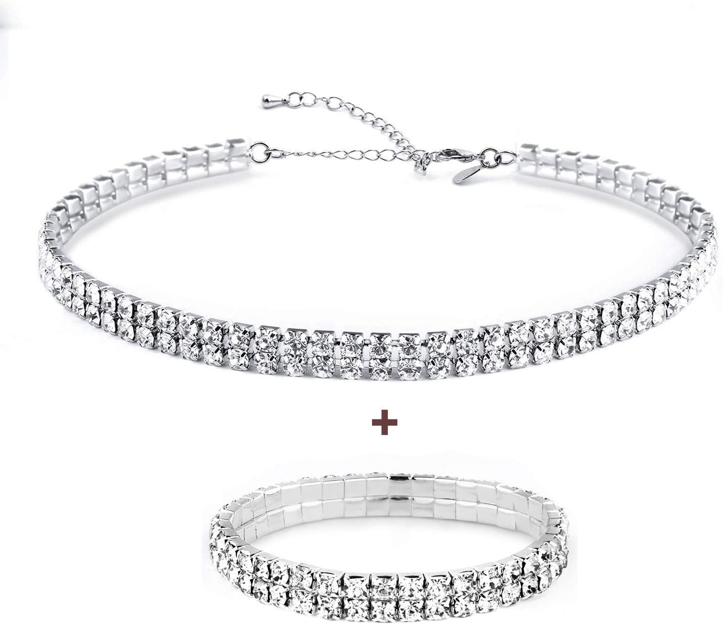 My Lady 3 Rows Adjustable White Rhinestone Choker Necklace for Women