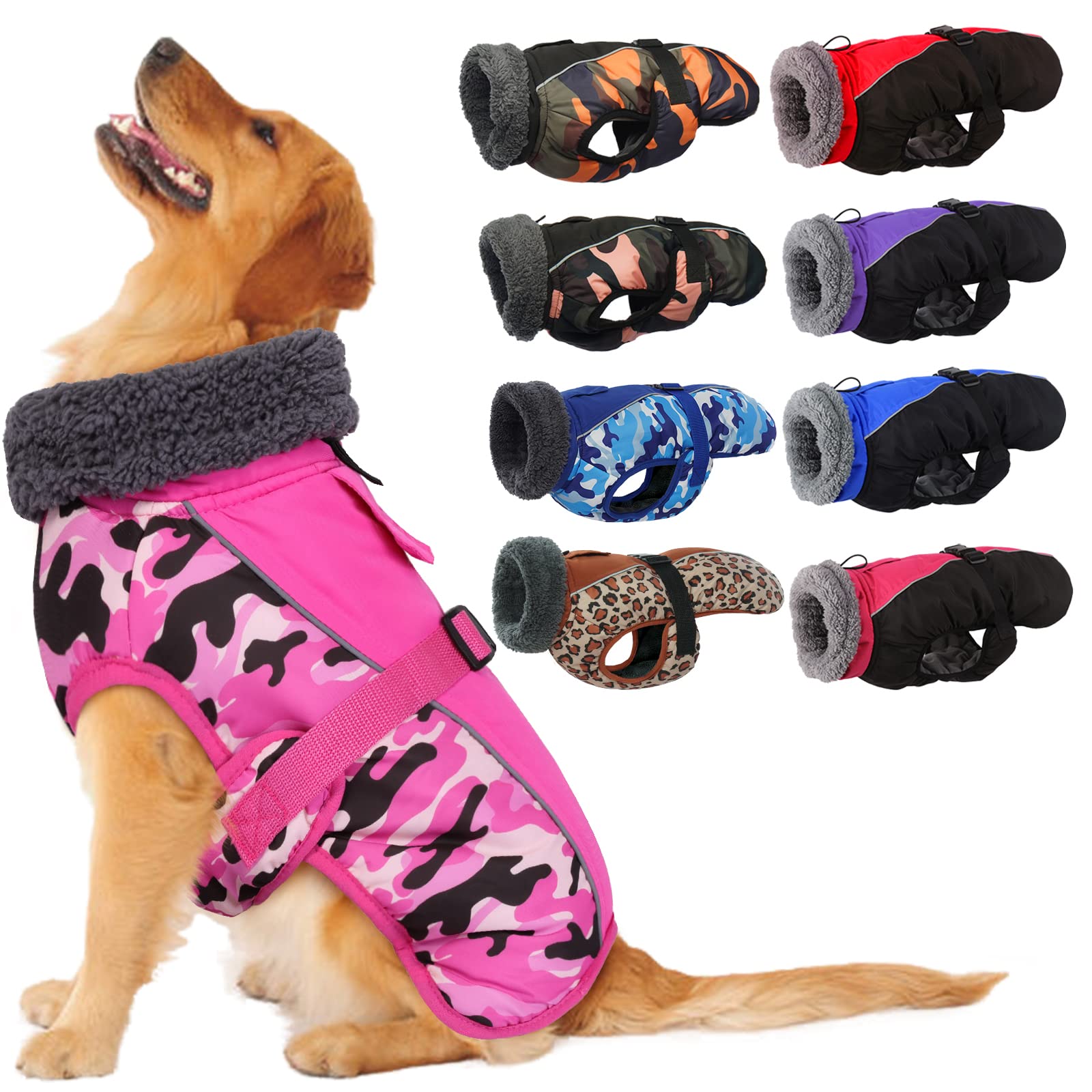 IECOii Extra Warm Reflective Adjustable Dog Jacket - Fleece Turtleneck Winter Coat for Small, Medium & Large Dogs Image
