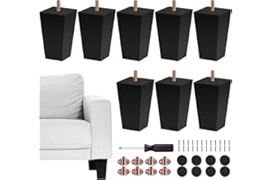 TURSTIN Set of 8 Furniture Legs 4 Inch Square Solid Wood Couch Legs Replacement Sofa Legs Mid Century Furniture Feet for Armchair Bed Dresser Cabinet Include Installation Hardware, Black