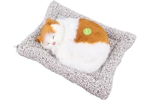 Cute Sleeping Simulated Cat Decoration, Bamboo Charcoal Odor Remover, Plush Stuffed Toy with Sound (Yellow Patch Cat)