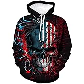 LAOLIUSN Men's Lightning Skull Hoodie Patriotic Theme Sweatshirt American Flag Graphic Pullover
