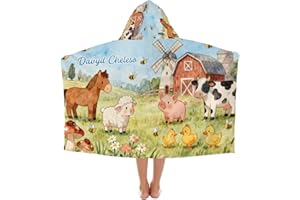 NZOOHY Meadow Farm Animals Personalized Kids Hooded Towel Soft Absorbent Beach Pool Bath Towels with Hood Poncho for Boys Gir