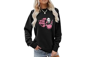 AODDUZZA No You Hang Up Scream Sweatshirt Halloween Funny Ghost Face Print Crew Neck Pullovers