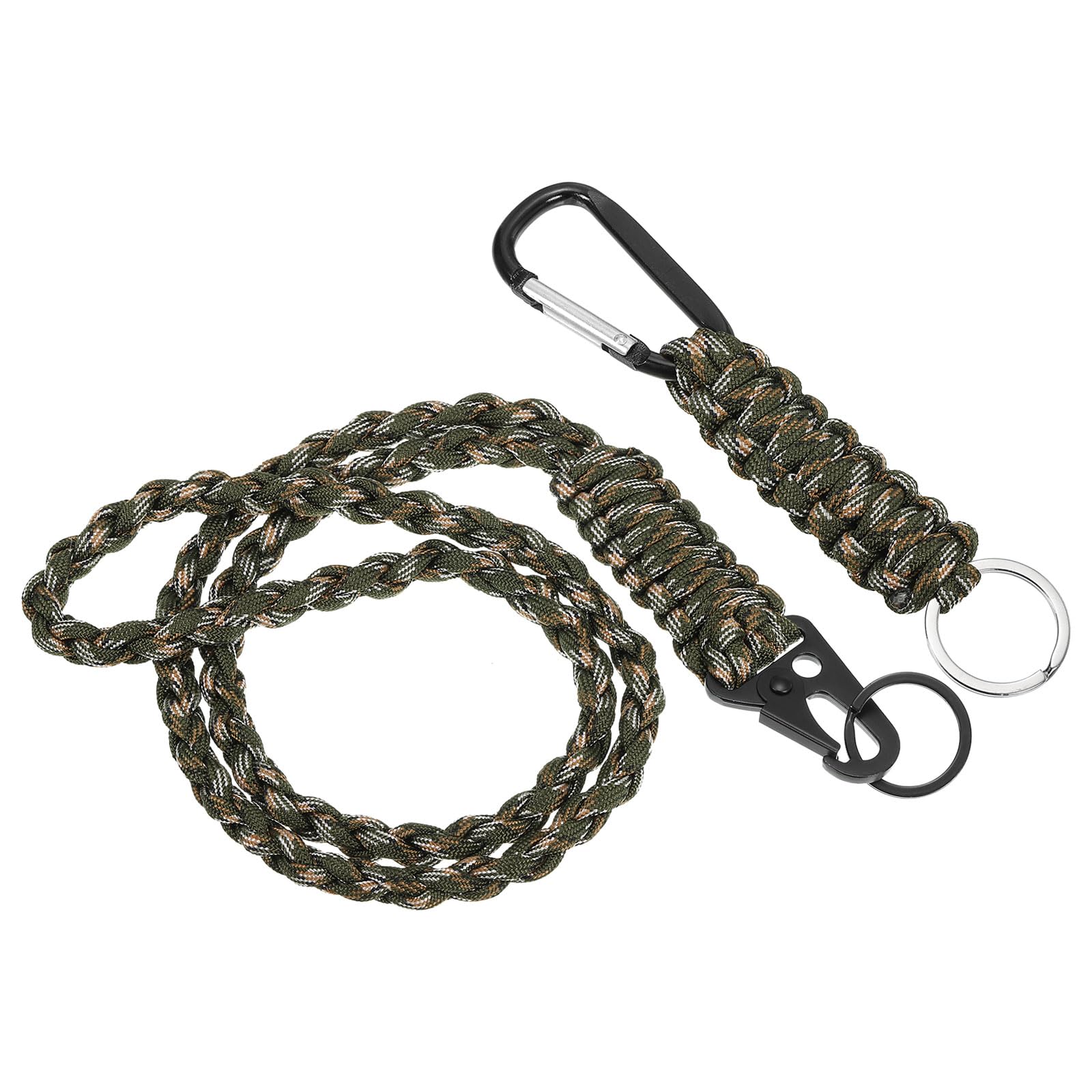 PATIKIL Braided Paracord Lanyard Keychain, 2 Pcs Paracord Neck Badge Lanyard with Hook Clip and Key Ring for Outdoor Activities, Camo