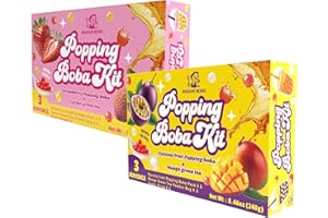 LADY BOBA Popping Bubble Tea Kit | Popping Boba Kit | Bursting Boba Kit | DIY Popping Boba Kit | Flavors: Strawberry + Lychee Green Tea or Passion Fruit + Mango Green Tea | 3/6 / 9 Servings (2pk, Assorted)