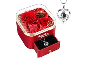 DEEMEI Valentines Gifts for Her Preserved Real Red Rose with Heart Necklace -Eternal Flowers Rose Gift for Women Girlfriend Mom Wife Forever Rose Birthday Gifts on Mother Day Anniversary Romantic