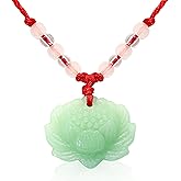 BuleVina Lotus Pendant Necklace Jade Lucky Charm with Red Cord for Men Women, Fashion Natural Green Amulet Jewelry Gifts 24 Inch Rope