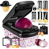 Yusshn Vegetable Chopper, 12-in-1 Food Veggie Chopper Cutter with Container | 7 Sharp Blades Dice, Slice, Shred and Grate for Salads, Onions and Meal Prep, with a Non-Slip Base and Drain Basket