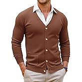 Runcati Mens Cardigan Sweater V Neck Button Down Sweaters Long Sleeve Lightweight Fall Knit Outwear with Pockets