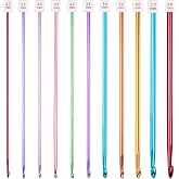 HEYLEAYAR 11Pcs Tunisian Crochet Hooks Set from 2mm(B) to 8mm(L)，27cm/10.6inch Long Crochet Needles Set Aluminum Afghan Knitting Hooks for Beginners
