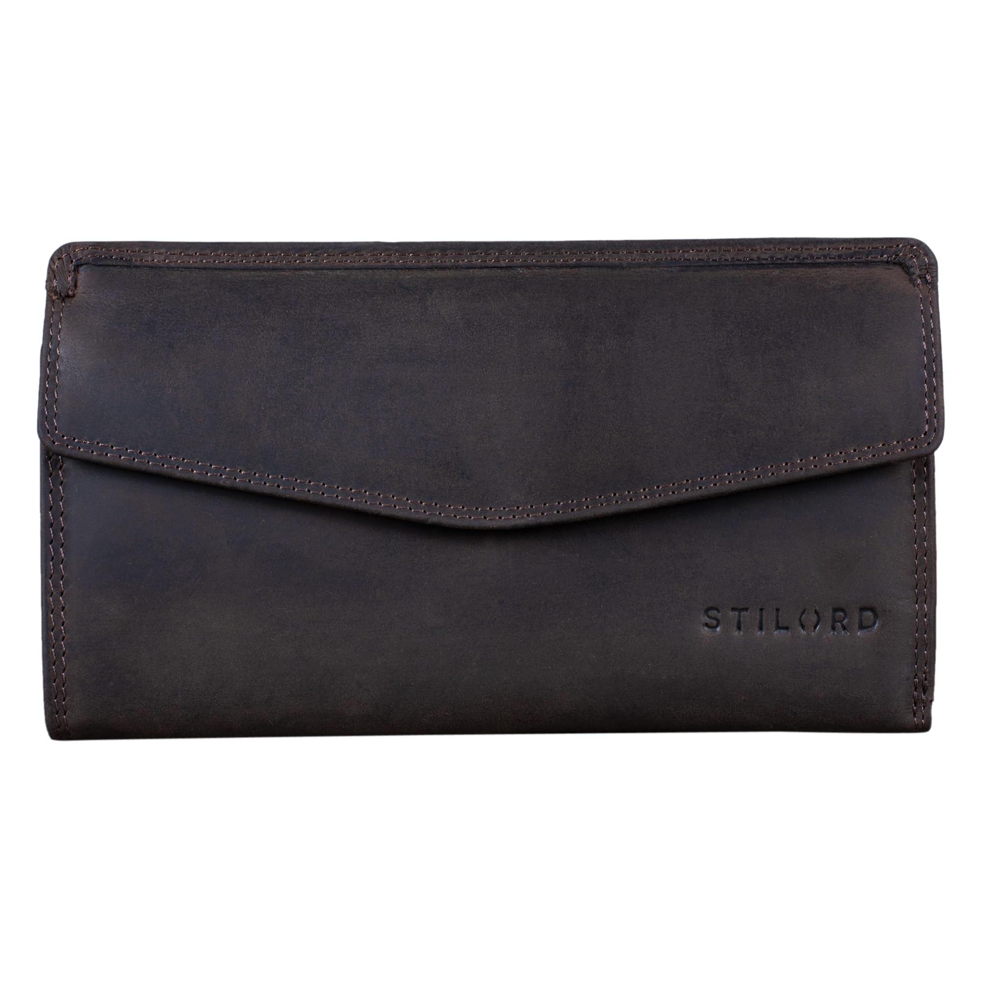 STILORD 'Gloria' Leather Wallet Ladies RFID and NFC Protection with 14 Credit Card Slots and Gift Box Purse for Women, Colour:Dark - Brown