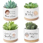 Mikopei Golden Girls Merchandise - Funny Succulent Pots Set of 4, Golden Girls Gifts for Women, Ceramic Mini Cute Planters with Bamboo Tray for Office Desk Indoor Decorations