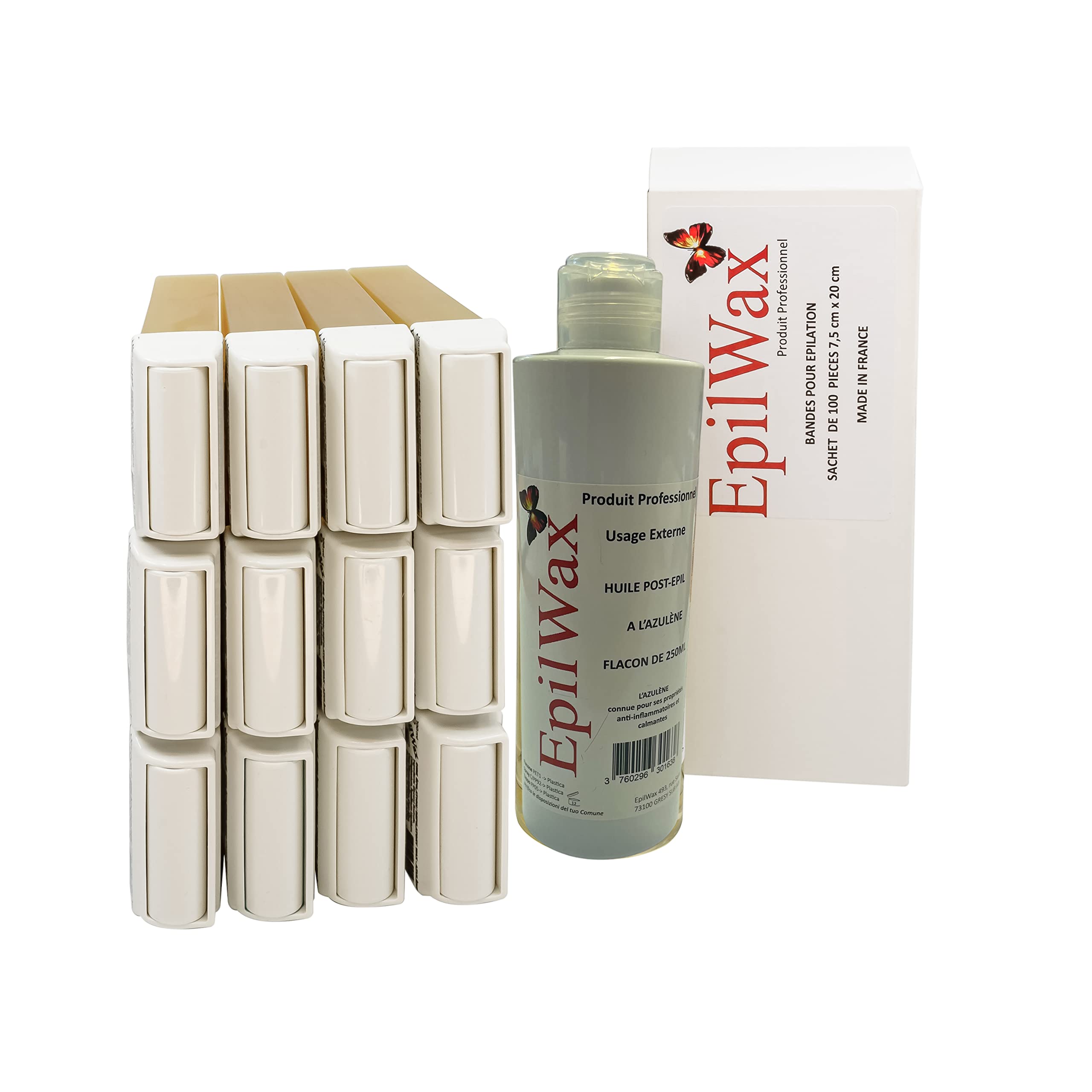 EpilWax - Lot de 12 x Roll On Cire Epilation au Miel + 100 x Bandes d'Épilation + Huile après Épilation - Jambes, Aisselles, Corps - Facile à étaler et à Retirer — image 1
