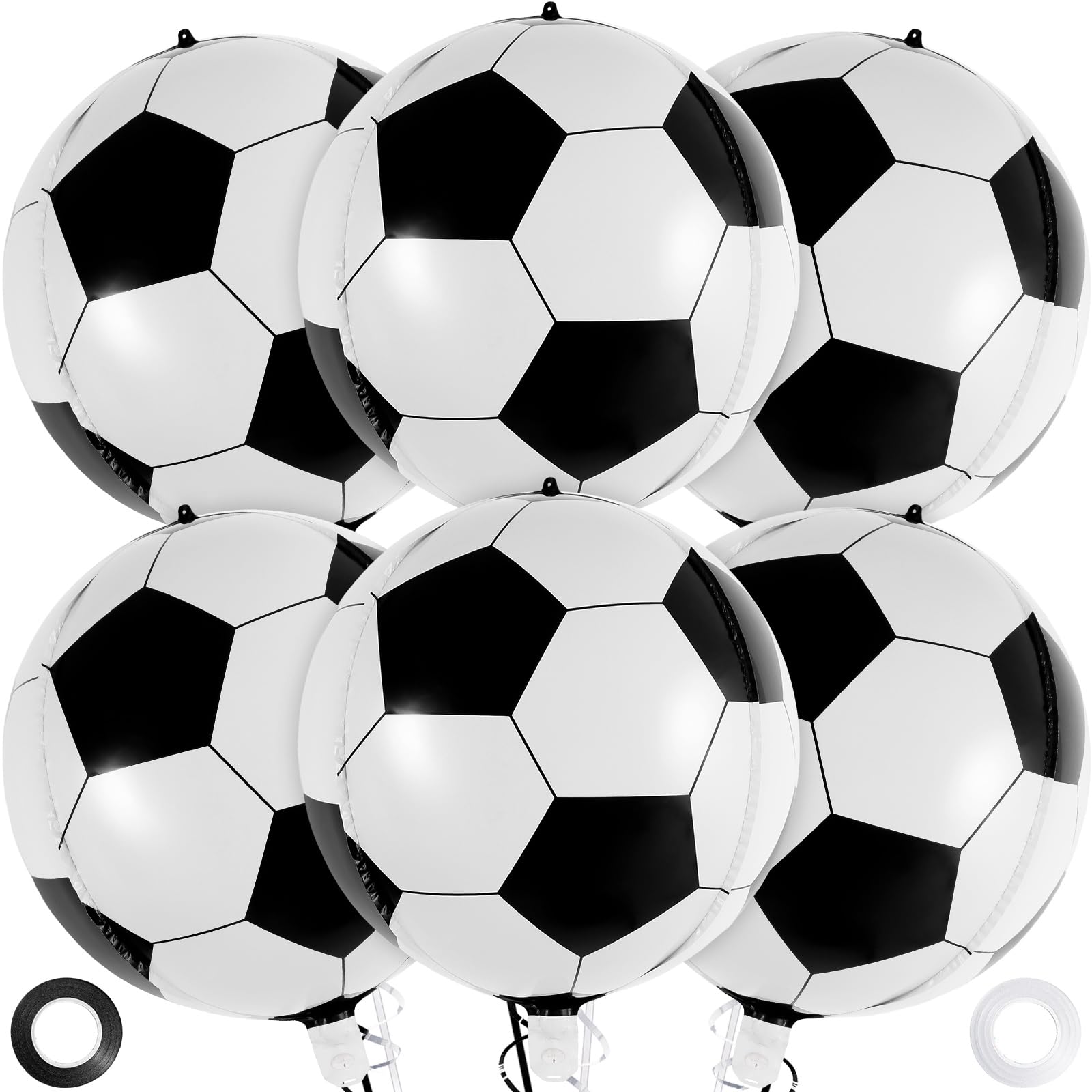 Photo 1 of Soccer Balloons, 22 Inch Large Metallic Round Sphere Soccer Ball Balloons, 6 Pcs Foil Mylar Football Balloons for Birthday Soccer Sports Themed Party Decoration Supplies
