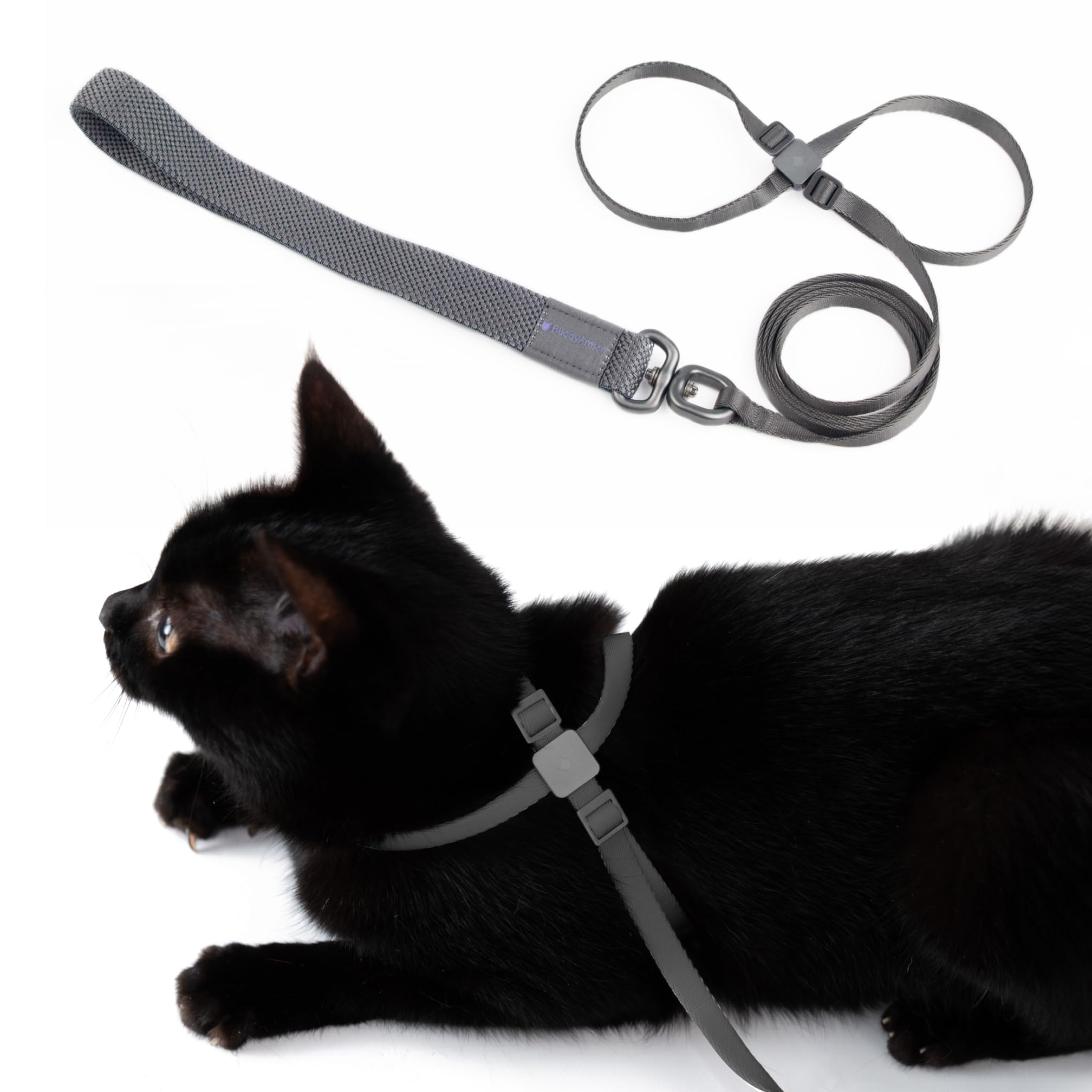 BuddyArmor Escape Proof Cat Harness and Leash 2-in-1, Anti-Choke Soft Adjustable Lightweight Cat Walking Lead - Undetachable Leash Harness Anti-Escape for Kitten Small Large Cats (Space Grey) — image 1