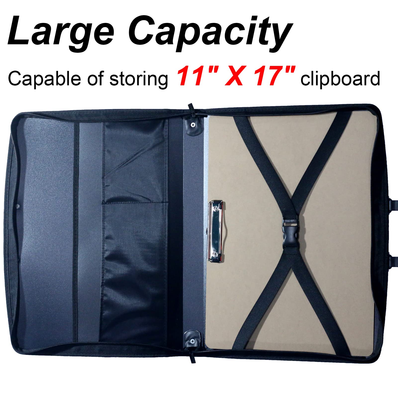 Acocony 11x17 Portfolio Folder for Artwork with Zipper Closure 11x17 Portfolio Case PP Material Oxford Cloth Edge Waterproof Black 1 Pack