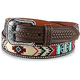ARIAT Men's Southwestern Embroidered Leather Belt with Tooled Tabs