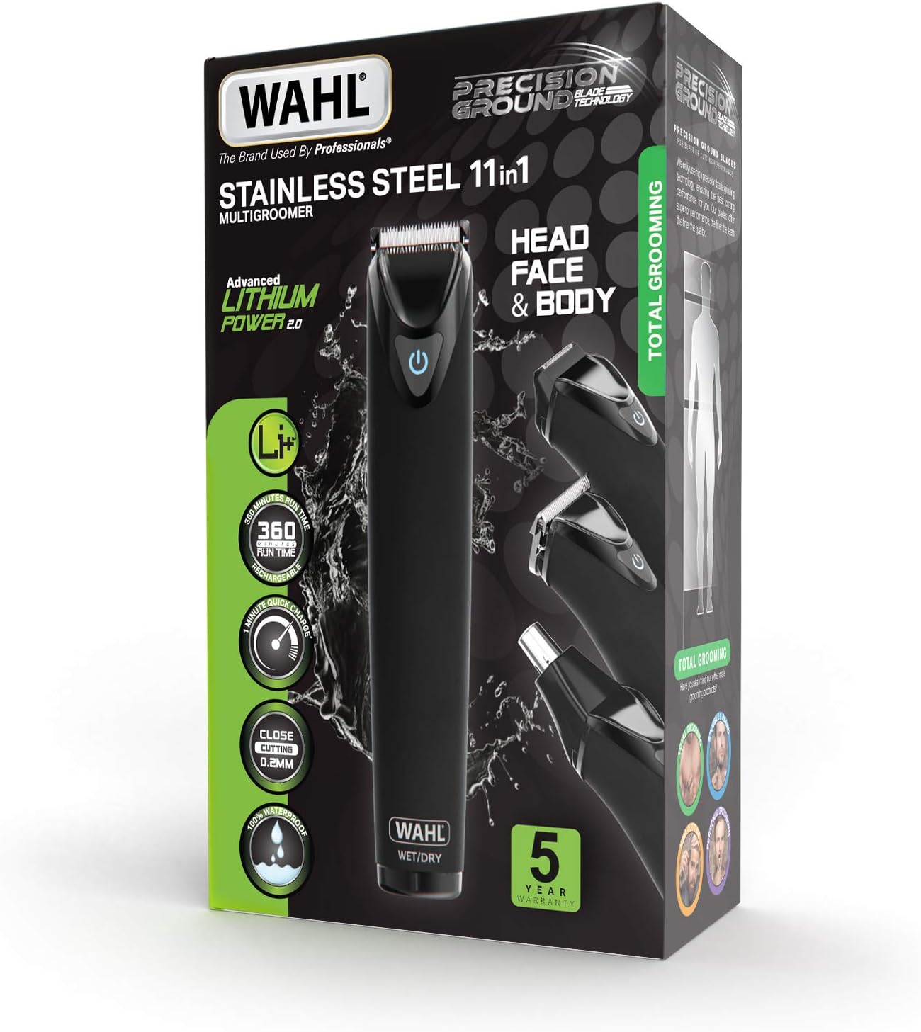 WAHL Multigroomer, Black Stainless Steel, Cordless, Rechargeable, Fully Washable, Close Cutting Blade, 11 in 1 - Image 5