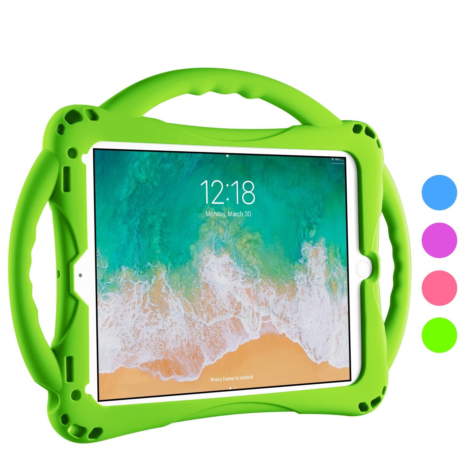 TopEsct Kids Case for iPad 6th/5th Gen, iPad Air/Air 2 & iPad Pro 9.7 inch, Built-in Handle Stand Comes with a Strap, Silicone Shockproof Protective Cover (Green) — image 1