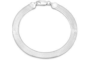 THE BLING FACTORY 6.7mm Solid .925 Sterling Silver Flat Herringbone Chain Bracelet