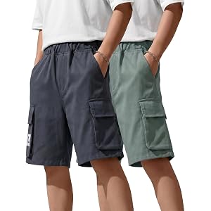SCBEBE 2-Pack Boys Cargo Shorts Techwear Utility Hiking Active Clothes