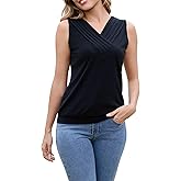 LEADHALO Merino Wool Pleated V Neck Tank Top for Women for Work, Sleeveless Summer Shirt for Women, Moisture Wicking Camisole