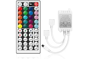 VIPMOON 44 Key Wireless IR Remote Controller Dimmer Switch, 4 Pin 2 Ports RGB Control Box with Wireless IR Remote Controller 