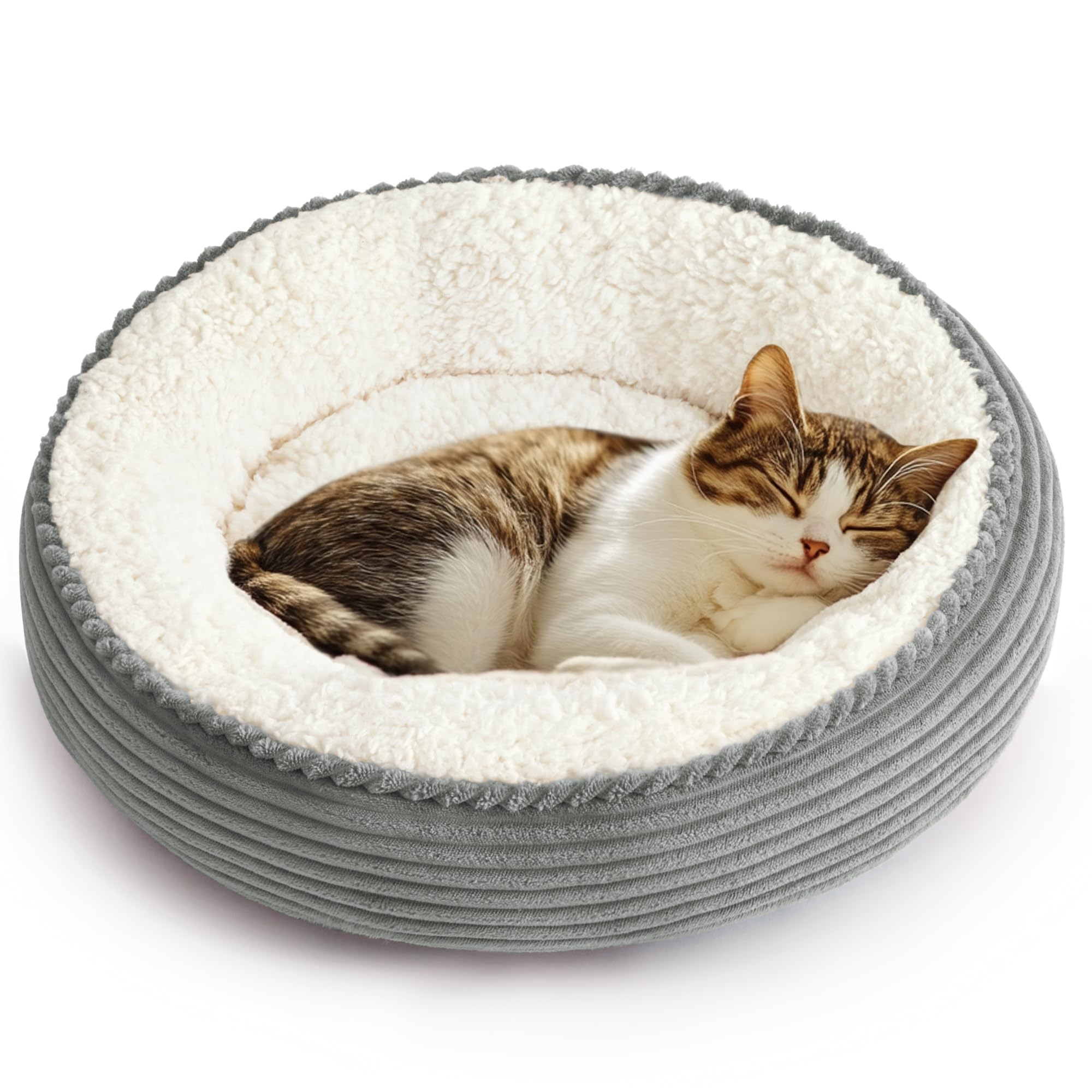 Photo 1 of Love's cabin Round Donut Cat and Dog Cushion Bed, 20in Pet Bed for Cats or Small Dogs, Anti-Slip & Water-Resistant Bottom, Super Soft Durable Fabric Pet beds, Washable Luxury Cat Dog Bed Stripe Grey