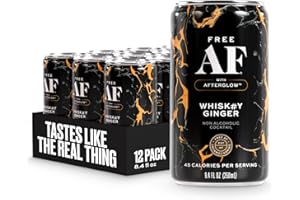 FREE AF AF Drinks Non-Alcoholic Whiskey Ginger | Alcohol Alternative Sparkling Cocktails with AFTERGLOW Botanical Warmth | Gluten-Free, Low-Calorie | 8.4 oz Cans (12-Pack)