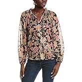 Vince Camuto Womens Peasant Split Neck Long Sleeve Blouse with Ties