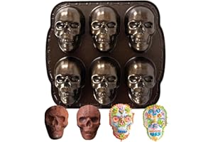 Skull Molds Baking, Aluminum Alloy Skull Oven Mold 6 Cavities Golden, Halloween Creepy Skulls Cake Tray, Temperature Resistan