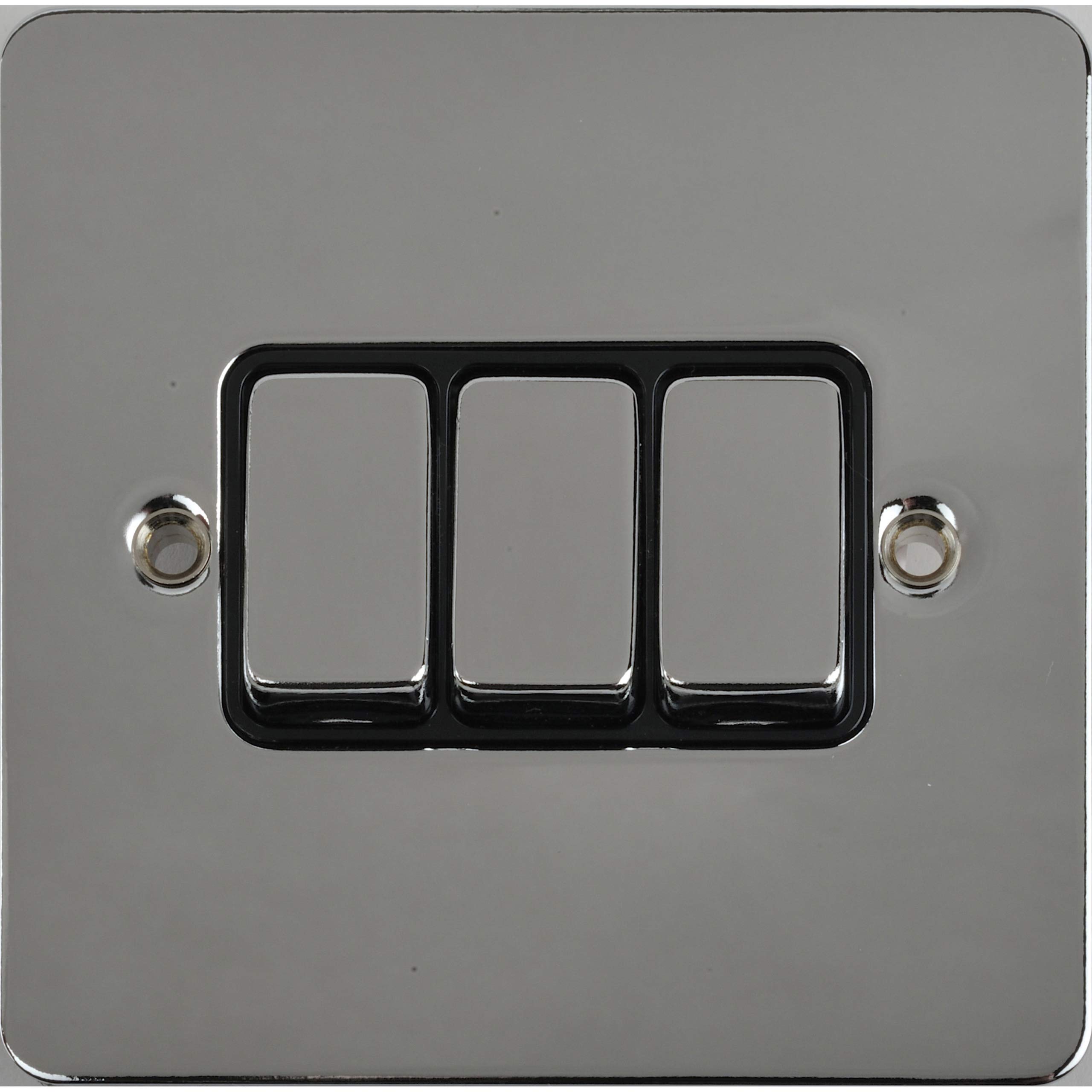 Schneider Electric Ultimate Flat Plate - 3 Gang Rocker 2 Way Light Switch, Single Pole, 16AX, GU1232BPC, Polished Chrome with Black Insert — image 1