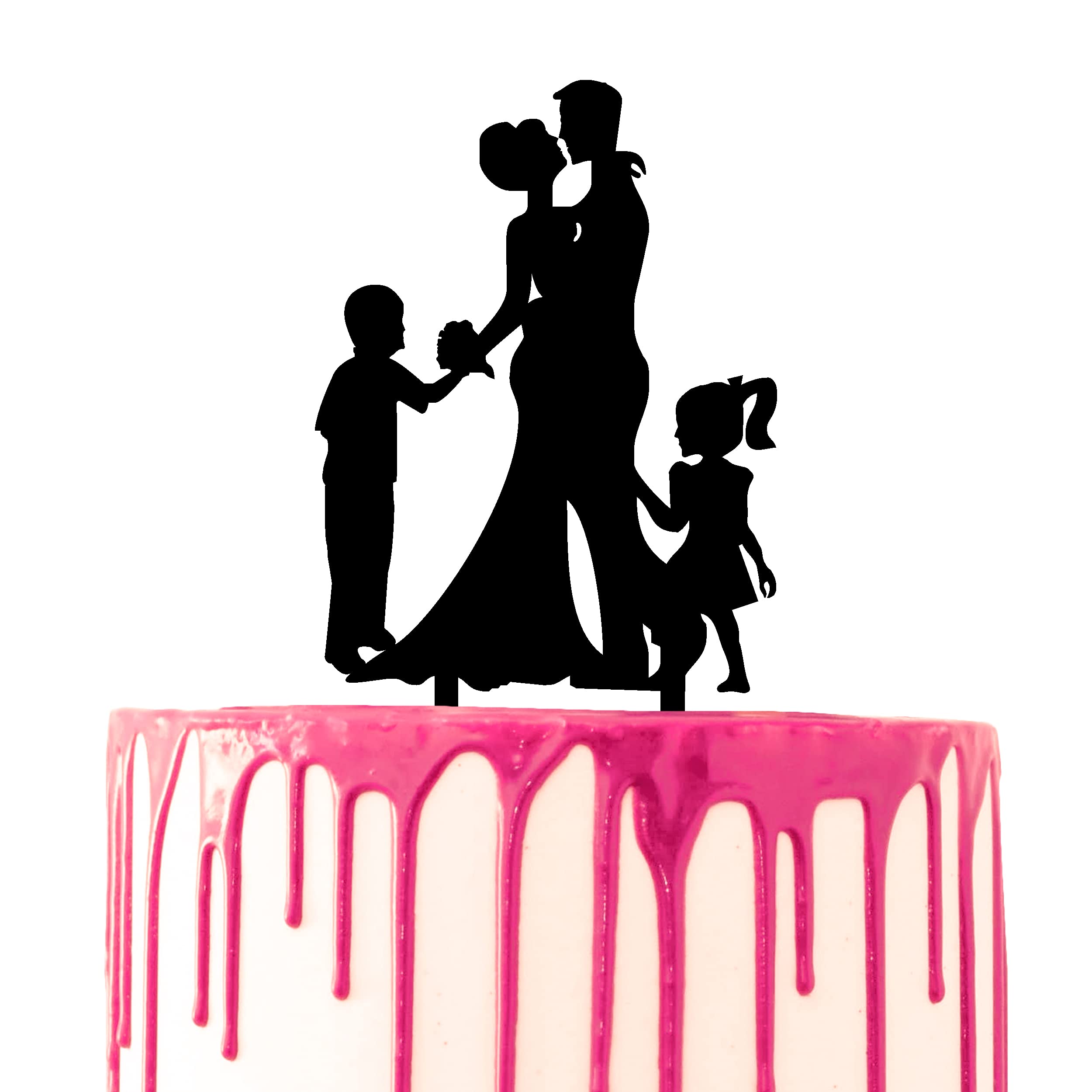 CARISPIBET cake decoration topper marriage anniversary wedding party groom & bride hug with a boy and a girl holding hands acryllic silhouette