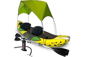 KEYSTONE PEAK KP Inflatable Kayak 2 Person with Sun Canopy (Detachable) + Kayaks for Adults + 3rd Seat for Dog/Child + Waterproof Phone Bags + Adjustable Seats + Kayak + Backrests & More + New 2024 + Yellow Green