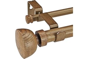 SKYPLUS LIVING Faux Wood Style Curtain Rod Set with Wood Grain Round Finial, 72-144 inch, Standard Double Drapery Rod for 1 P