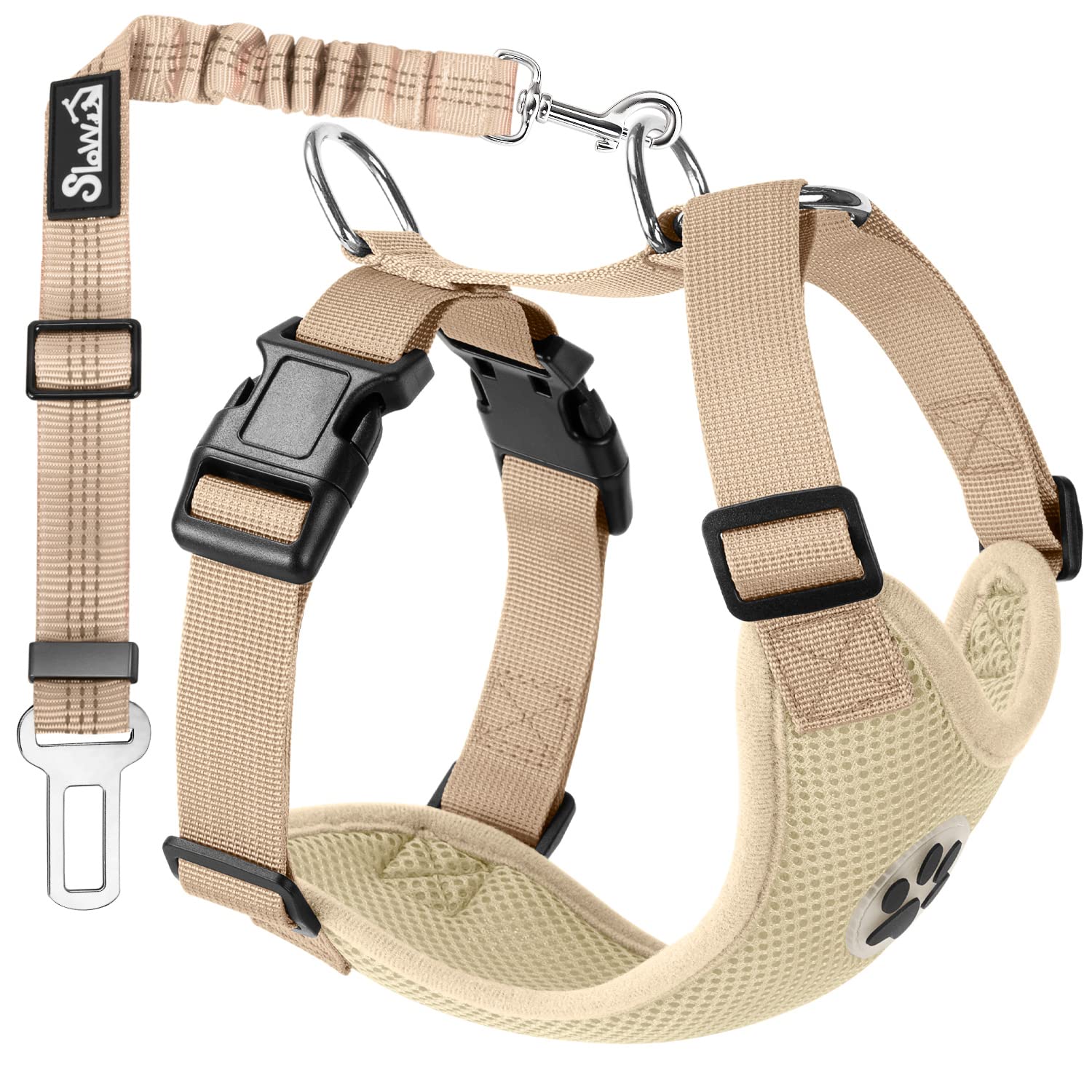 SlowTon Dog Car Harness Seatbelt Set, Pet Vest Harness with Safety Seat Belt for Trip and Daily Use Adjustable Elastic Strap and Multifunction Breathable Fabric Vest in Vehicle for Dogs