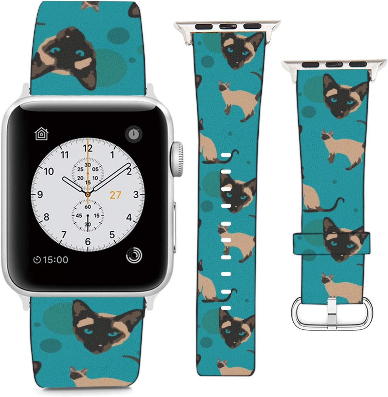 Compatible with Apple Watch Wristband 38mm 40mm, (Siamese Cat) PU Leather Band Replacement Strap for iWatch Series 5 4 3 2 1