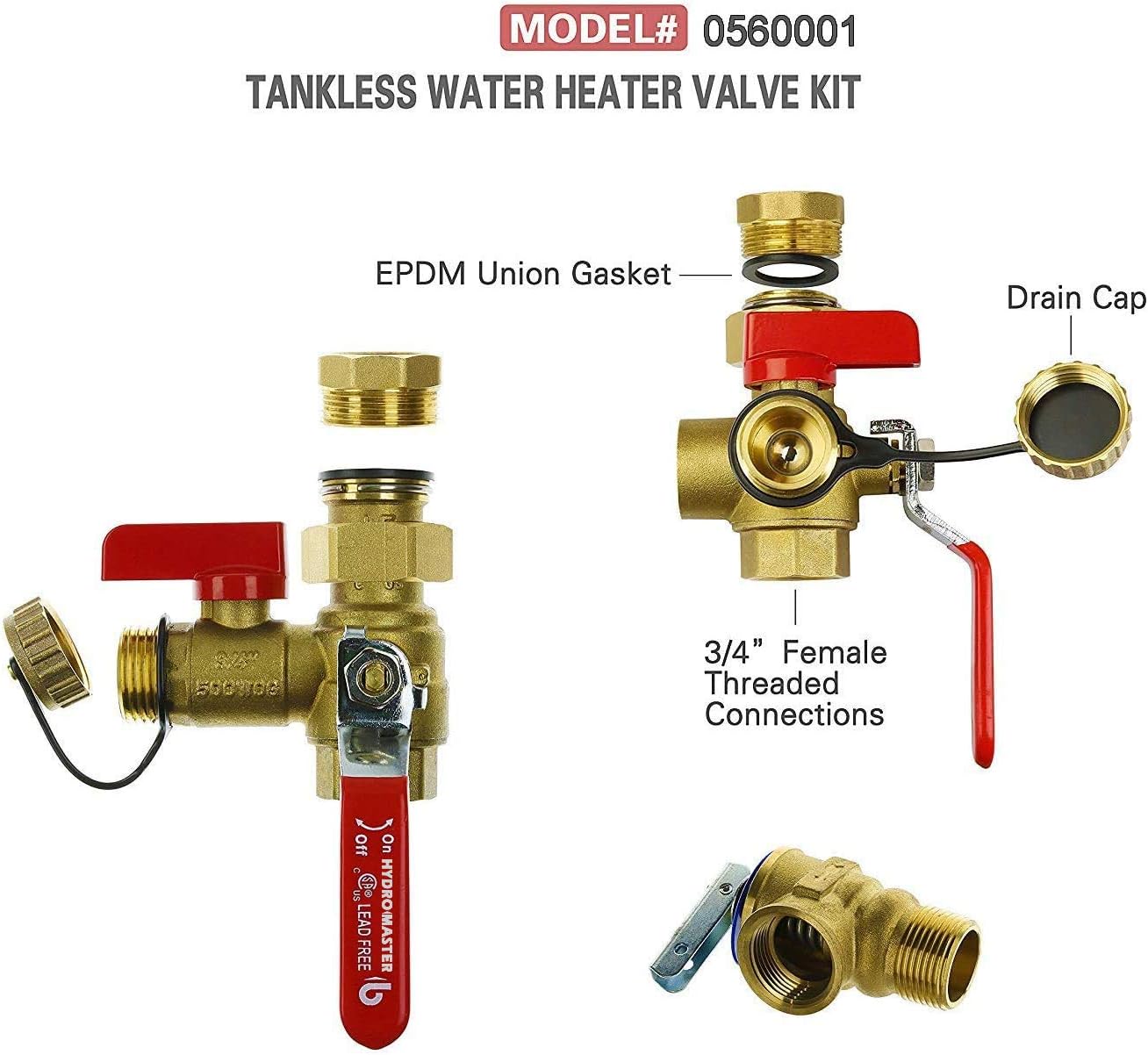 Hydro Master 3/4-Inch IPS Isolator Tankless Water Heater Service Valve Kit with Pressure Relief Valve, Clean Brass - - 
