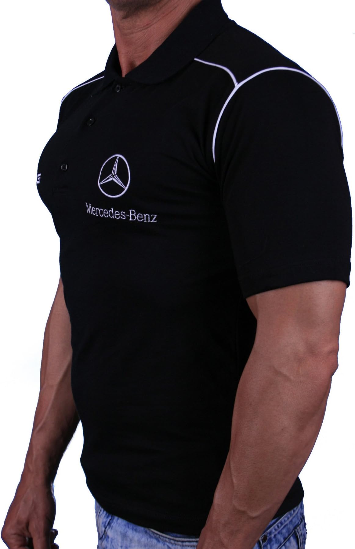 Stedman Mercedes Embroidered Logo Benz AMG Men's Black Cotton T-Shirt Polo Avto