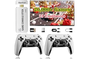 HANTAN Retro Gaming Console, Retro Gaming Stick with 20,000+ Classic Game and 23 Game Emulators, Plug & Play 4K HDMI Output Game Console Stick with Dual 2.4G Controllers (64GB)