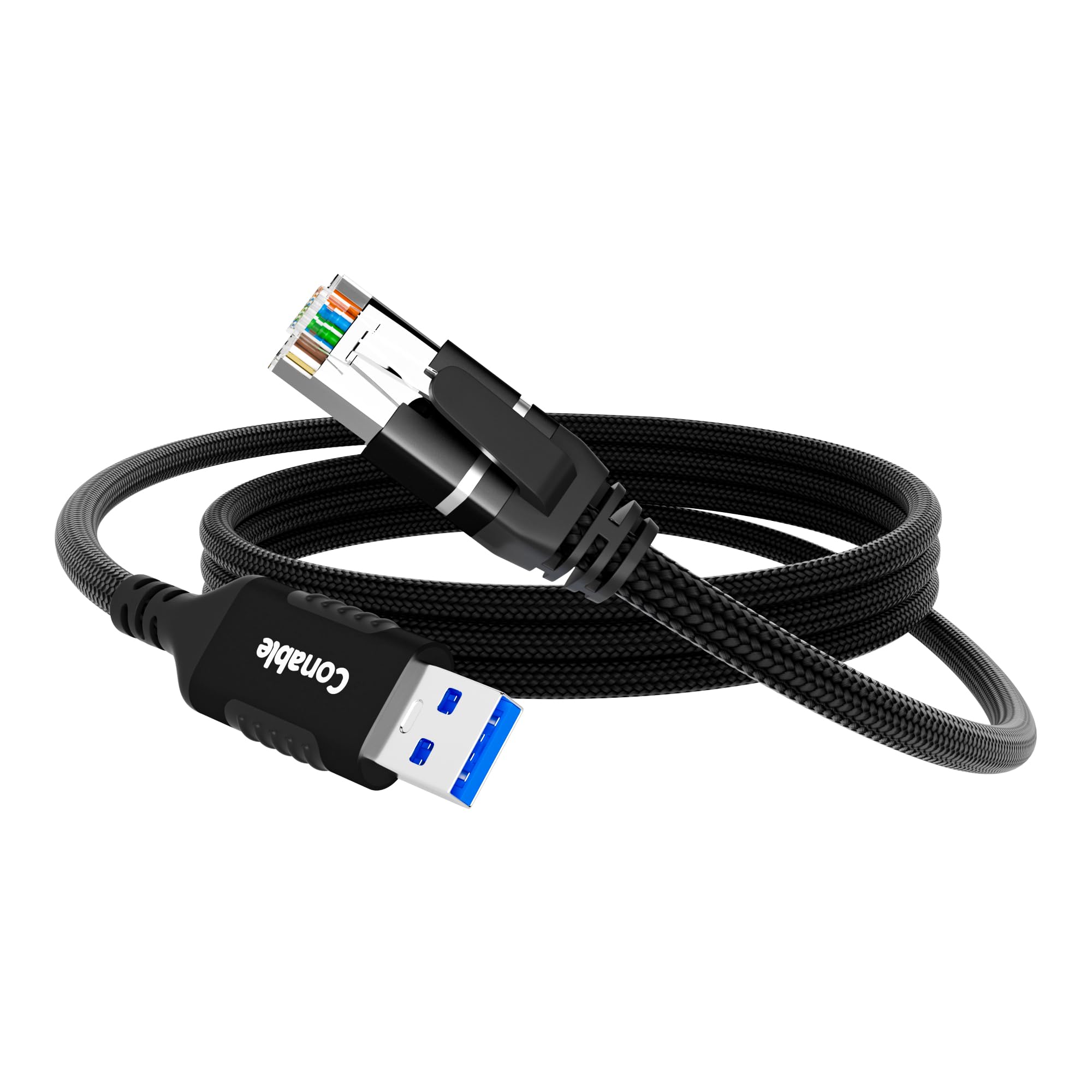 Photo 1 of **VERY SHORT**USB to Ethernet Cable 1 FT, USB 3.0 Type A to RJ45 Cable, USB to Network Internet LAN Adapter, Gigabit, Directly Connected, Aluminum, Braided, Compatible with Laptop, PC, Switch and More