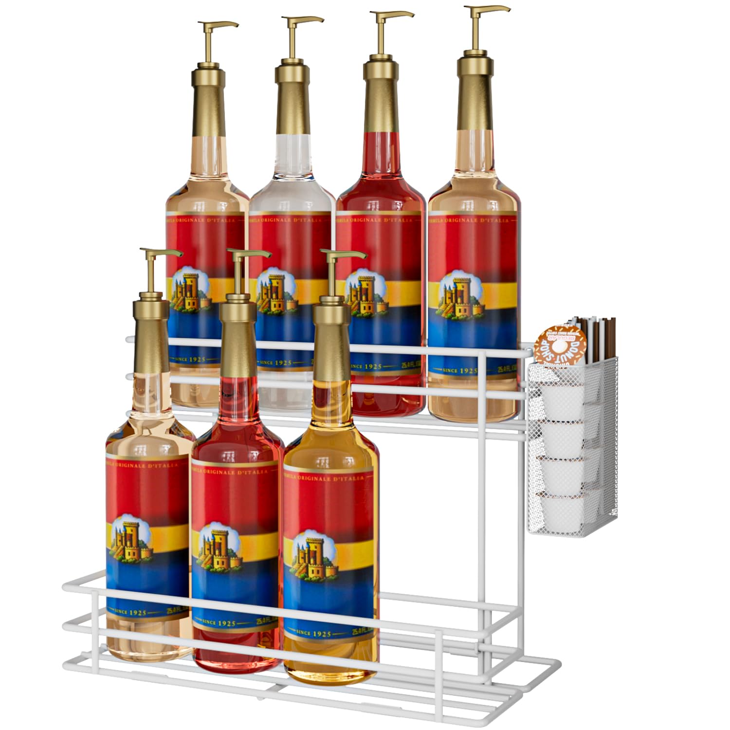 OVICAR Coffee Syrup Organizer Rack - 8 Bottle Holder Stand for Coffee Bar & Station Accessories, 2 Tiers Countertop Storage for Syrup, Wine & Dressing - White — image 1