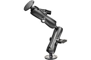 VAUBORTTI Aluminum 1.5'' Ball Mount for Fish Finder,Tablet,ELD Holder, 14.76'' Extended Dual Arm, 2 AMPS Round Plates, Compatible with RAM C-Size Kits, Boat Marine Electronics Chartplotter Mount