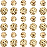 SUNNYCLUE 1 Box 120Pcs Gold Disco Ball Beads Rhinestone Bead Making Kit Metal Alloy Antique Round Hollow Czech Bubblegum Crystal Loose Spacer Beads for Jewelry Making Bracelet Necklace DIY Crafts