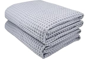 YTYC 35x70 Inches 100 Percent Cotton Extra Large Bath Sheets Towels for Adults Waffle Weave Tassel Decorative Thin Lightweight Super Soft Absorbent (Grey, 2 Pieces)