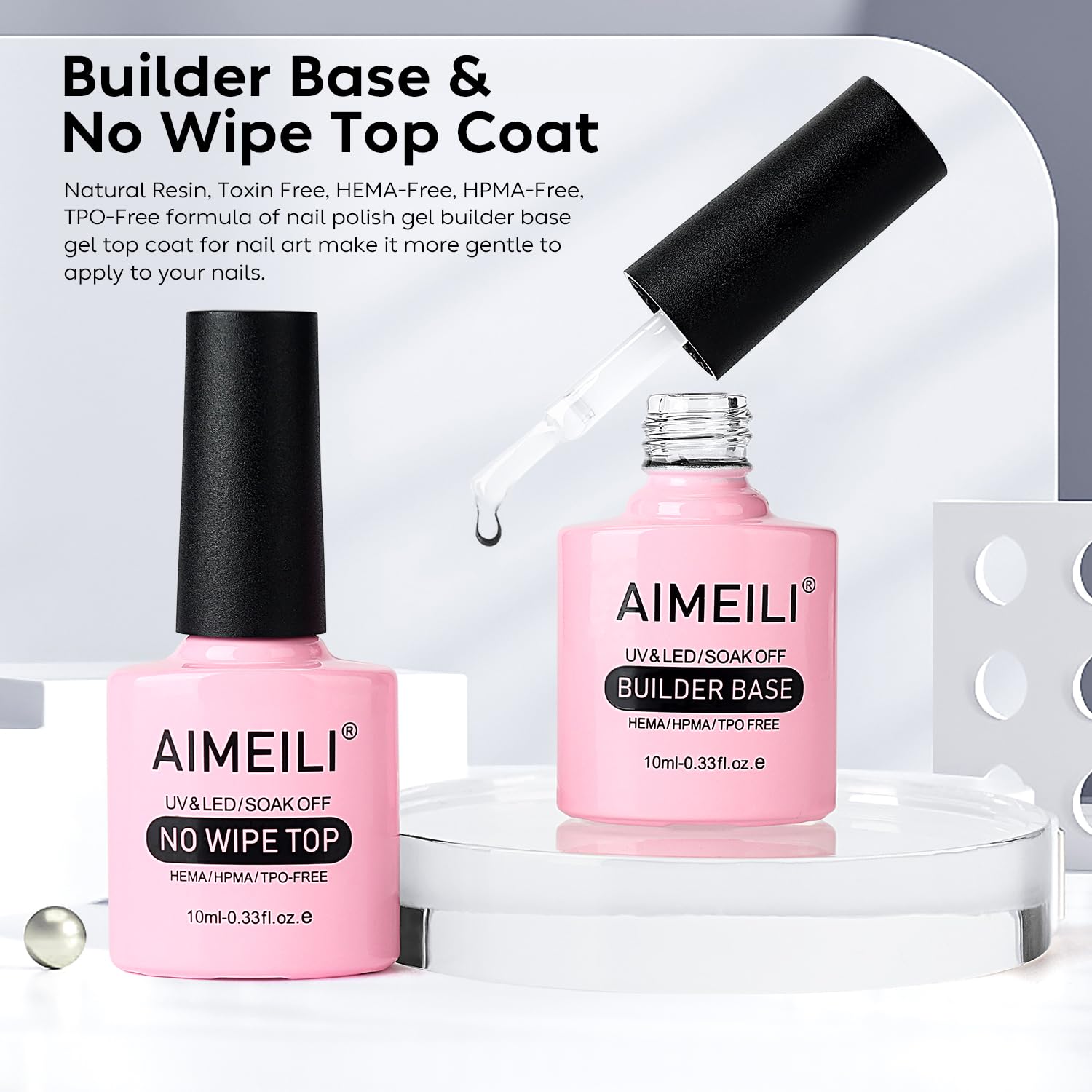 AIMEILI 5 in 1 Builder Base Hema Free Clear Builder Nail Gel for Nails Extension and No Wipe Top Set Soak Off U V LED Cruelty Free Vegan Gel Nail Lacquer - Image 5