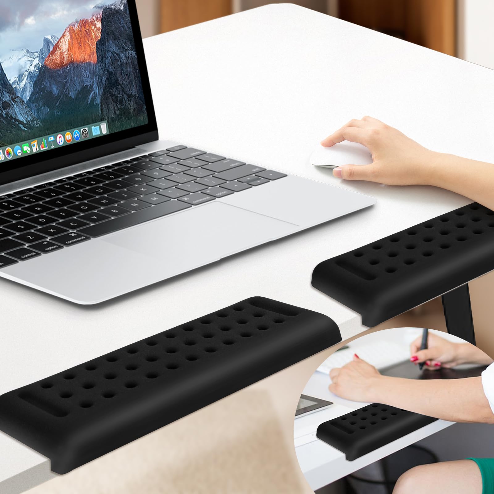 Photo 1 of 2-Piece Ergonomic Desk Edge Cushion, L-Shaped Memory Foam Elbow Pads with Non-Slip Base, Arm Rest for Desk & Wrist Rest for Computer Keyboard, Office and Home Use