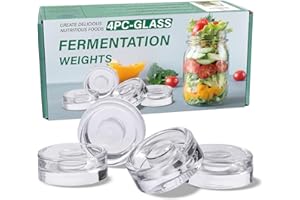 Eleganttime Fermentation Glass Weights with Easy Grip Grooved Handles Heavy Fermenting Lids Kit For Wide Mouth Mason Jar (Glass Weight-4Pcs)