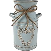 Vintage Galvanized Milk Can, Farmhouse Decorative Flower Vase, Rustic Shabby Chic Vase with Handle for Home Office Decor 7.5"