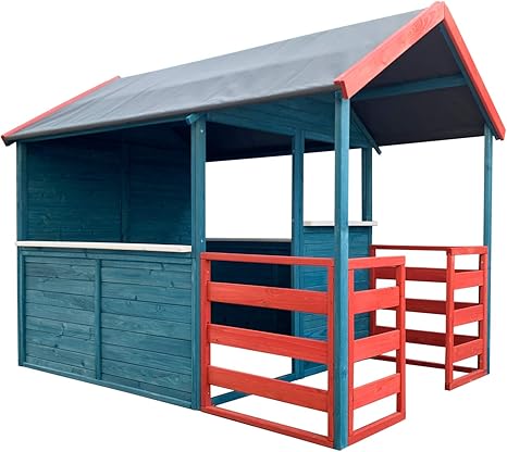 Wiltec Casetta Per Bambini Xl 146x195x156cm Con Zona Giorno E Veranda Casa Giocattolo Da Giardino Rosso Blu Amazon It Giardino E Giardinaggio